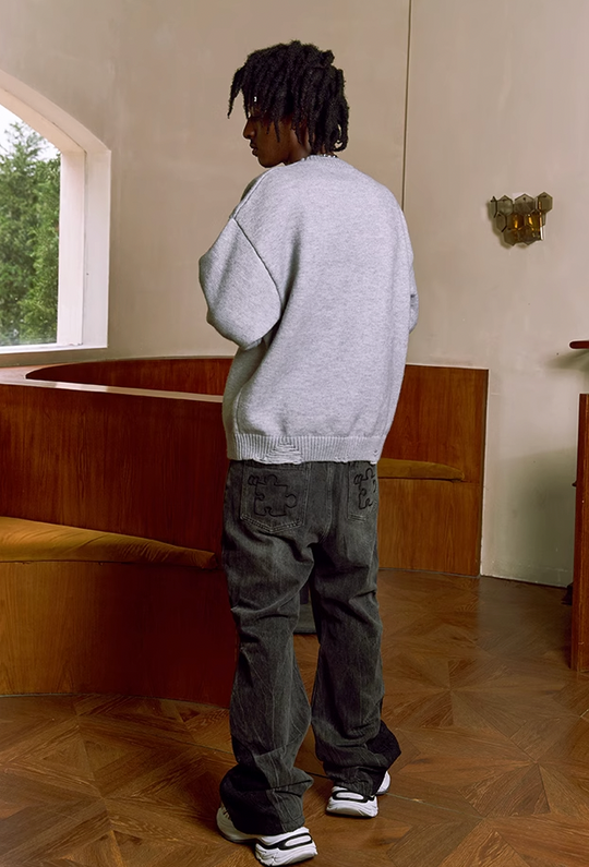 YADcrew Phantom Letters Logo Destruction Knit Sweater