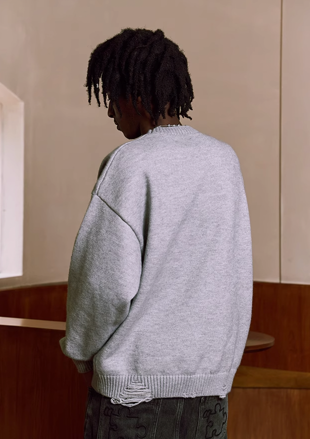 YADcrew Phantom Letters Logo Destruction Knit Sweater