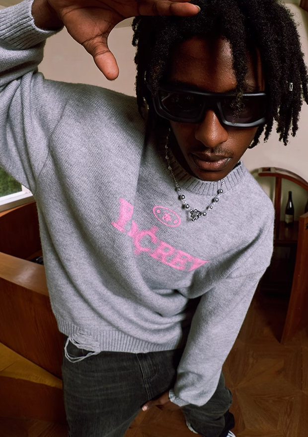 YADcrew Phantom Letters Logo Destruction Knit Sweater