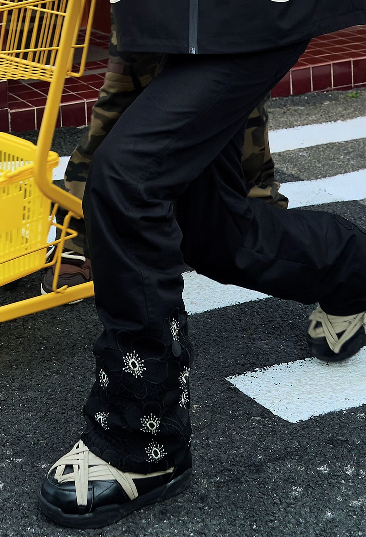 YADcrew Design Embroidered Lace Pants