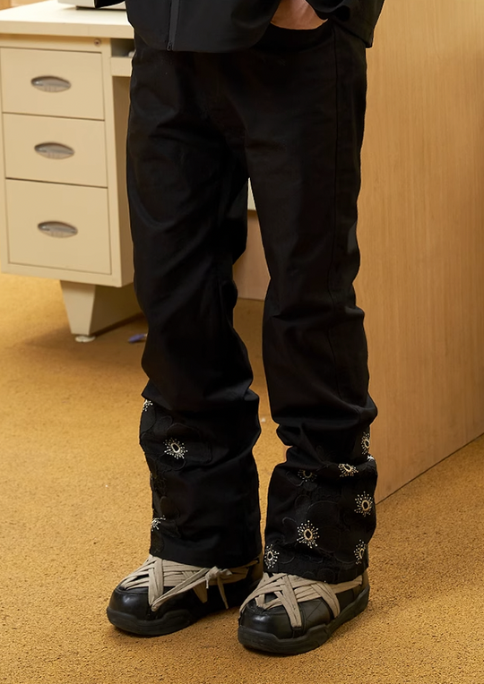 YADcrew Design Embroidered Lace Pants