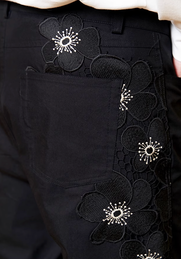 YADcrew Design Embroidered Lace Pants
