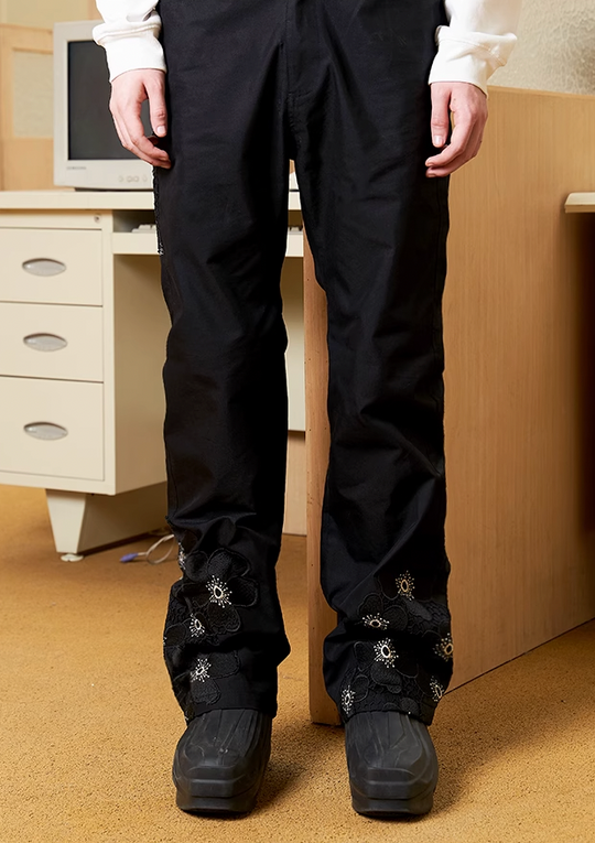 YADcrew Design Embroidered Lace Pants