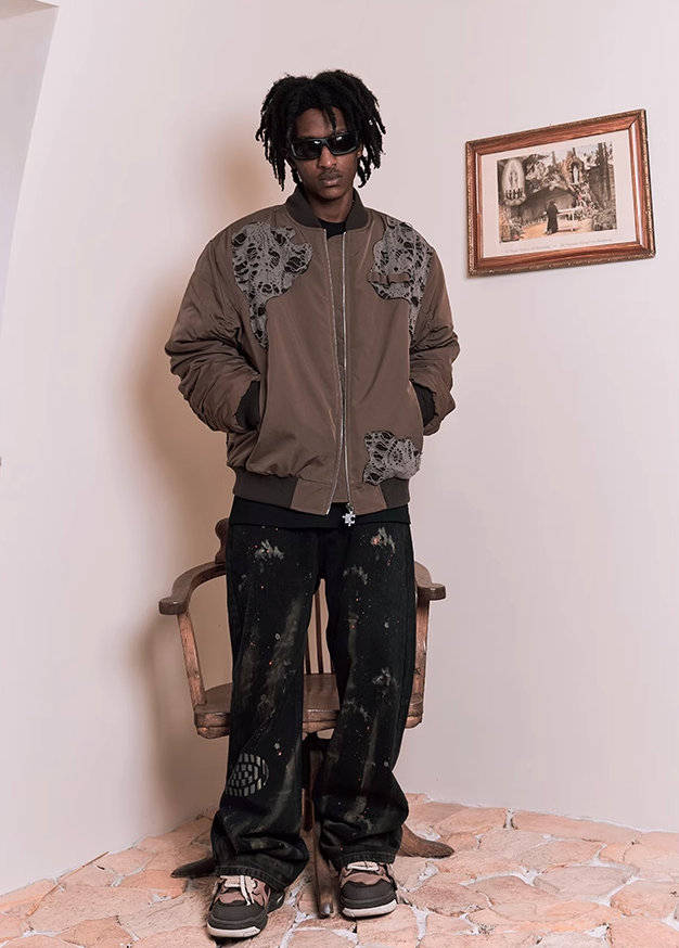 YADcrew Washed Splash Ink Destroyed Shoe Print Pants