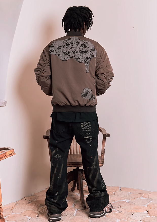 YADcrew Washed Splash Ink Destroyed Shoe Print Pants