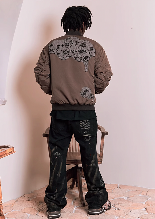 YADcrew Washed Splash Ink Destroyed Shoe Print Pants