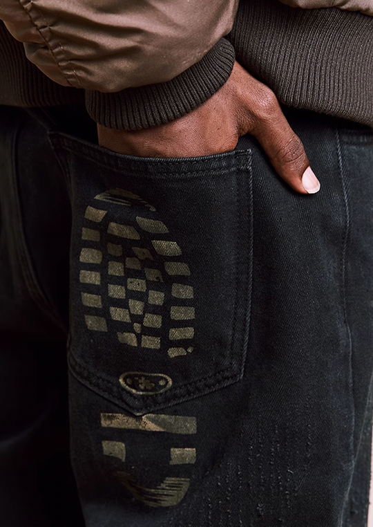 YADcrew Washed Splash Ink Destroyed Shoe Print Pants