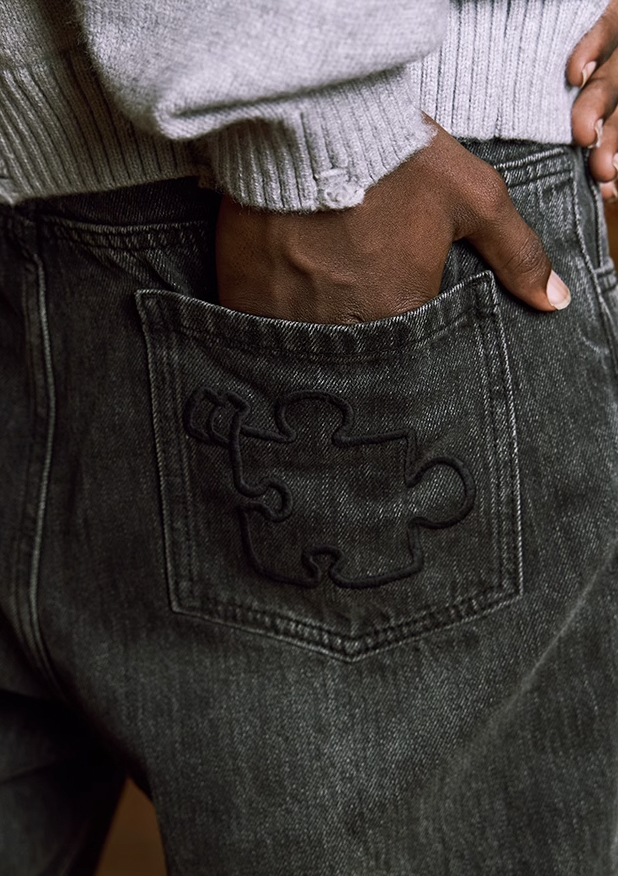 YADcrew Lace Splicing Embroidery Denim Pants