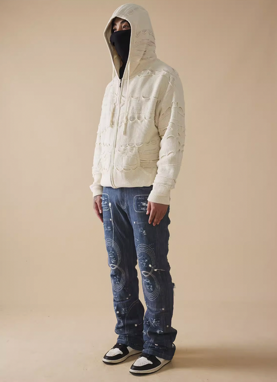 EVILKNIGHT(EK) Embroidery Wash Handmade Splash Ink Denim Pants