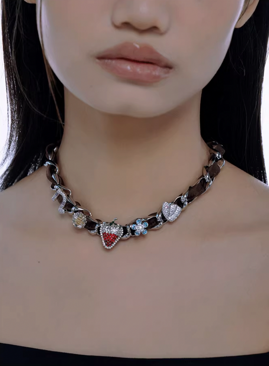 Nbostore Strawberry Full Of Diamonds Necklace