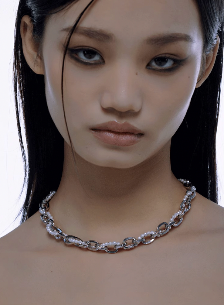 NboStore Cyberpunk Twisted Splicing Pearl Necklace | Face 3 Face