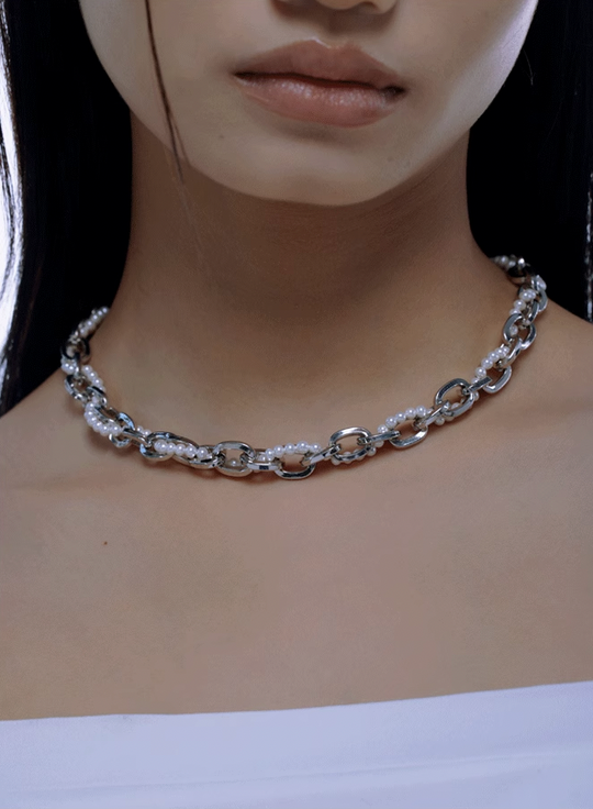 NboStore Cyberpunk Twisted Splicing Pearl Necklace | Face 3 Face