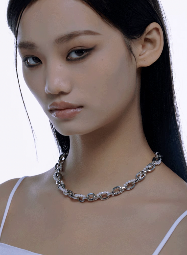 NboStore Cyberpunk Twisted Splicing Pearl Necklace | Face 3 Face