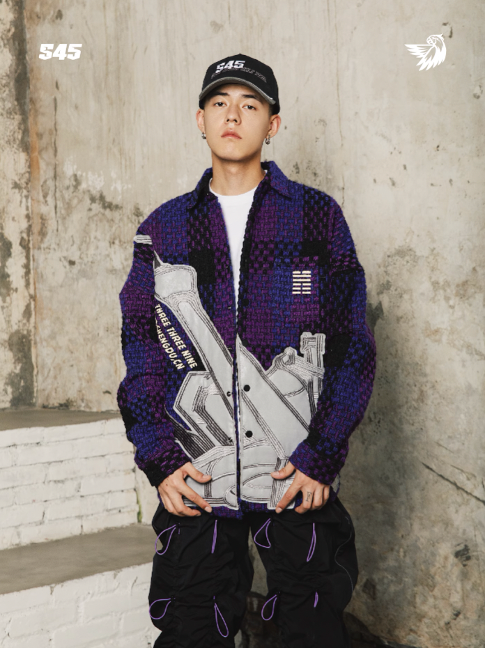 S45 Embroidered Landmark Plaid Shirt Jacket