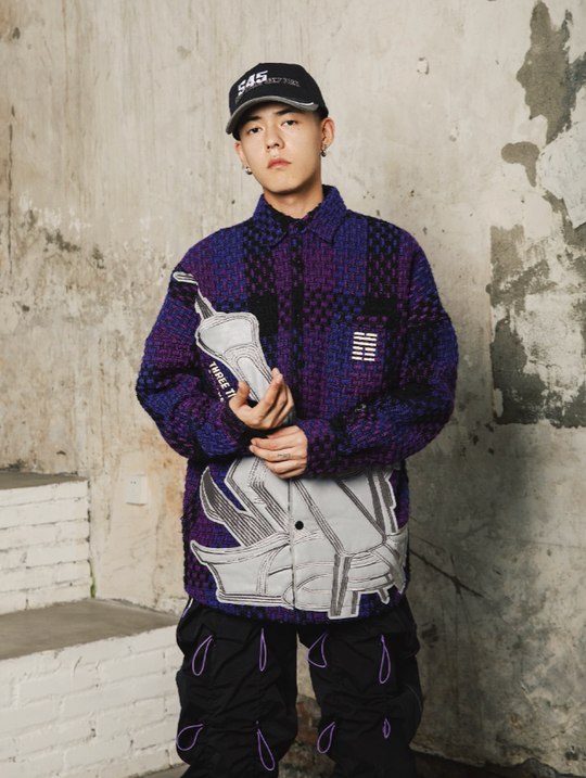 S45 Embroidered Landmark Plaid Shirt Jacket