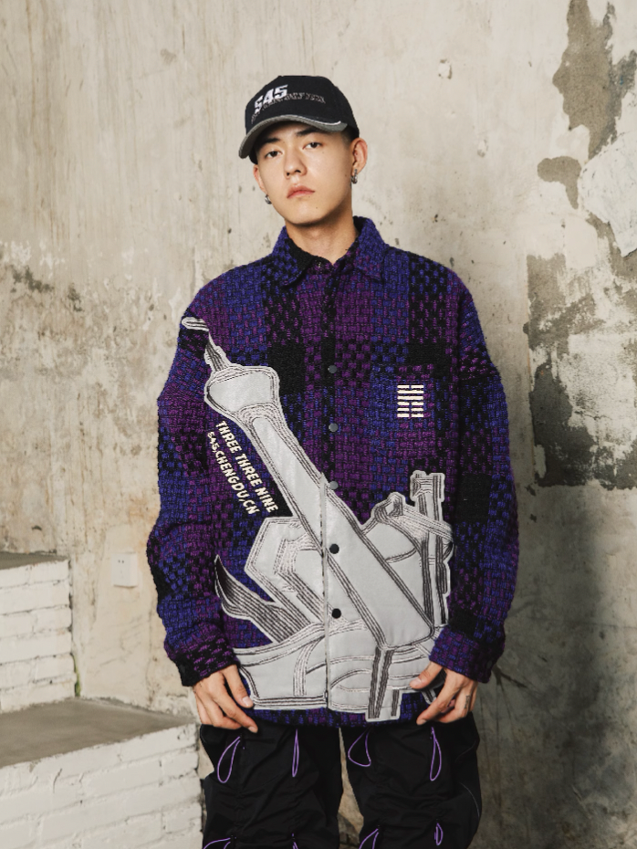 S45 Embroidered Landmark Plaid Shirt Jacket