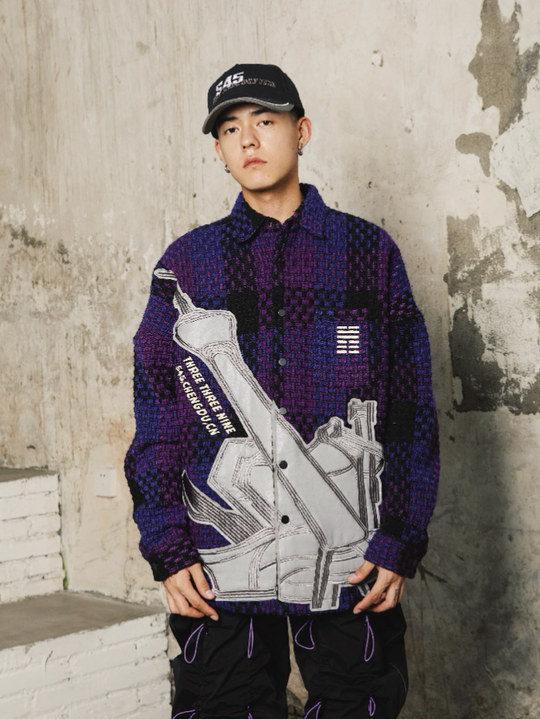 S45 Embroidered Landmark Plaid Shirt Jacket