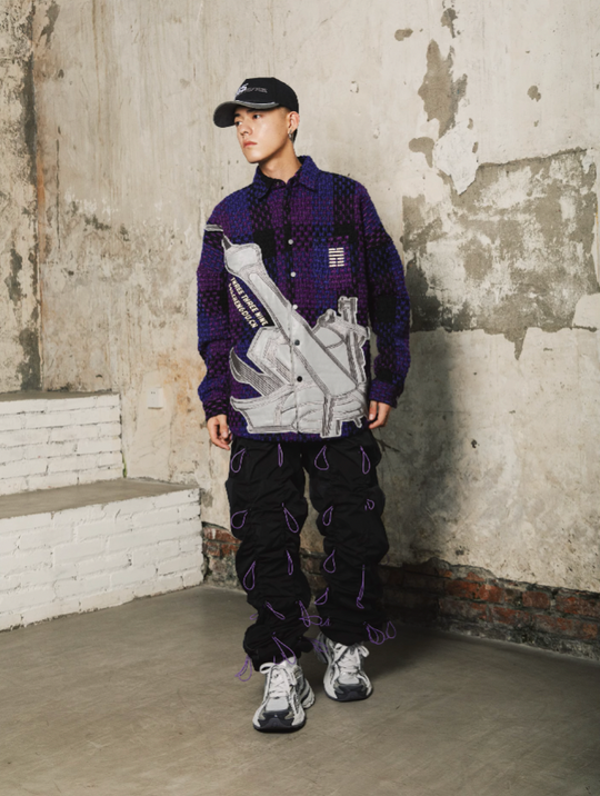 S45 Embroidered Landmark Plaid Shirt Jacket