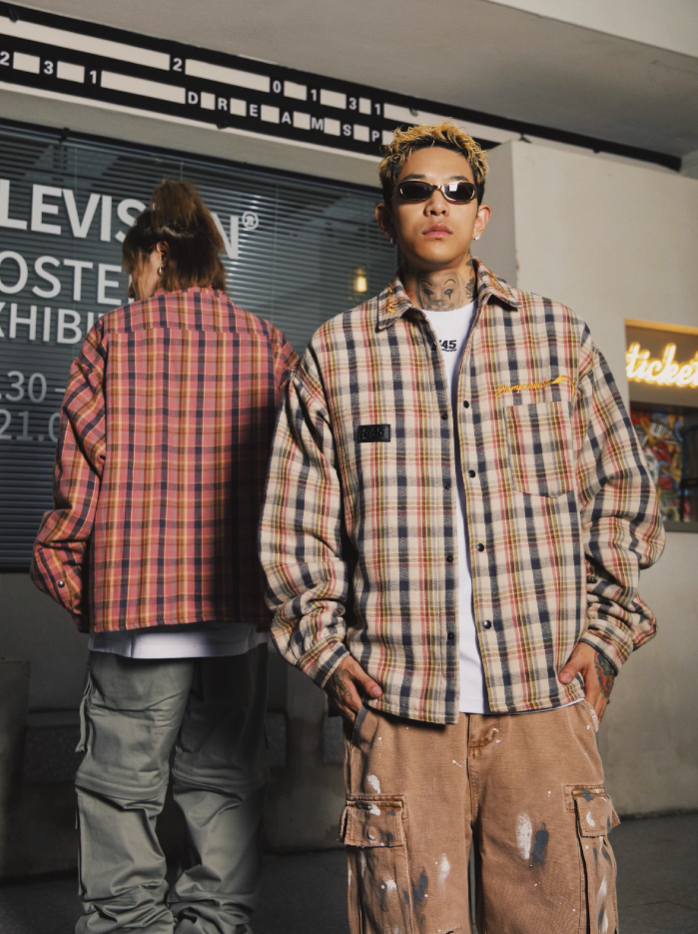 S45 Embroidered Plaid Cotton Shirt Jacket