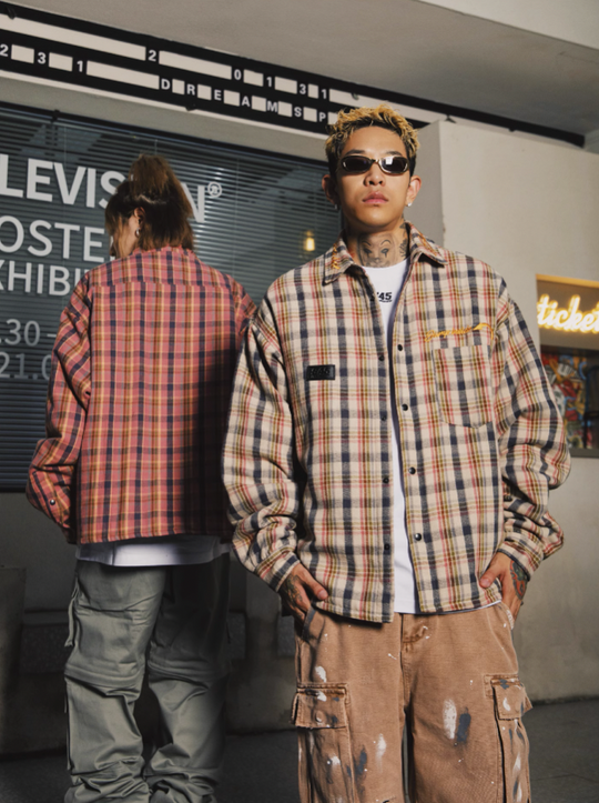 S45 Embroidered Plaid Cotton Shirt Jacket