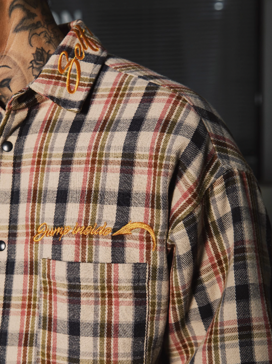 S45 Embroidered Plaid Cotton Shirt Jacket