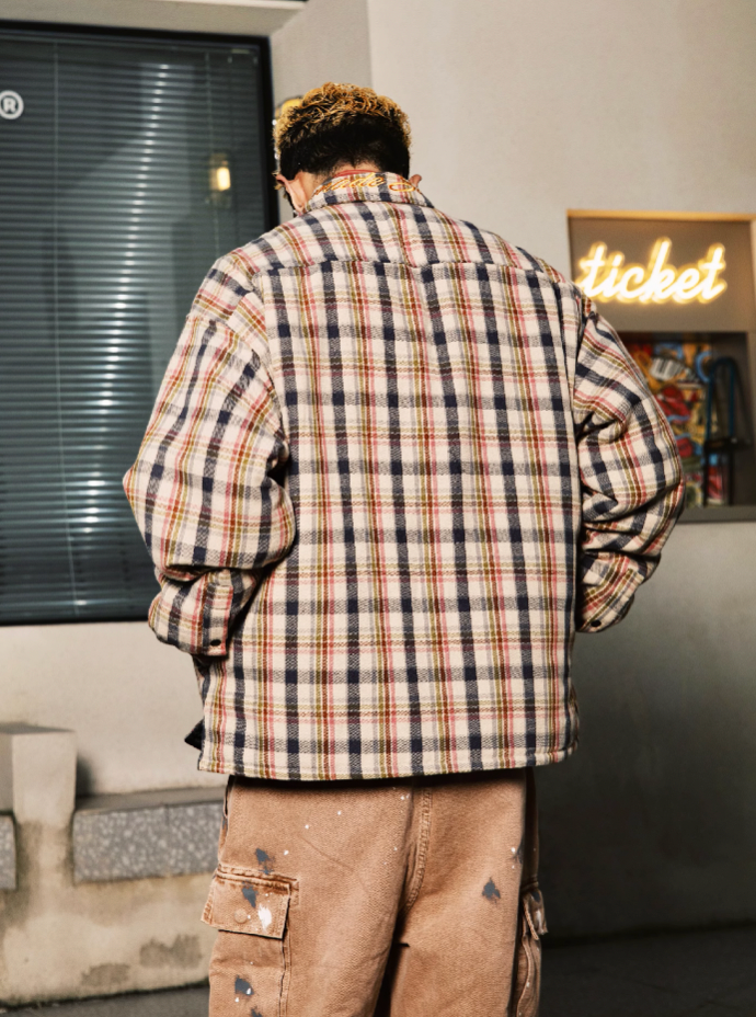 S45 Embroidered Plaid Cotton Shirt Jacket