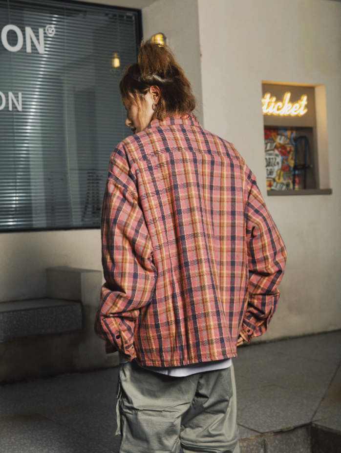 S45 Embroidered Plaid Cotton Shirt Jacket