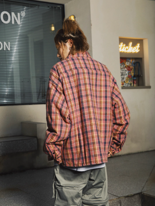 S45 Embroidered Plaid Cotton Shirt Jacket