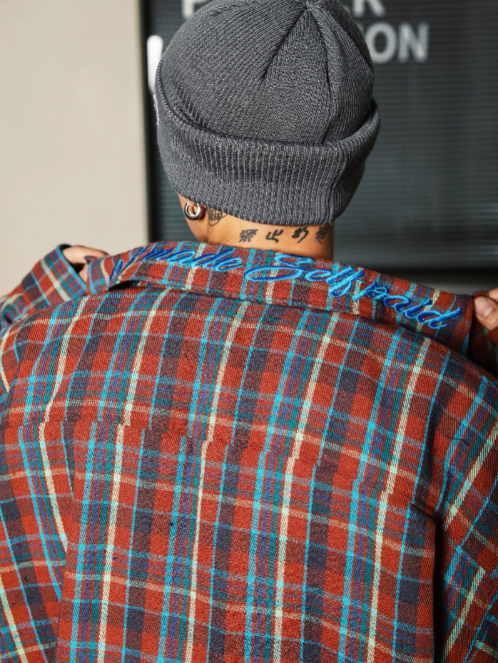 S45 Embroidered Plaid Cotton Shirt Jacket