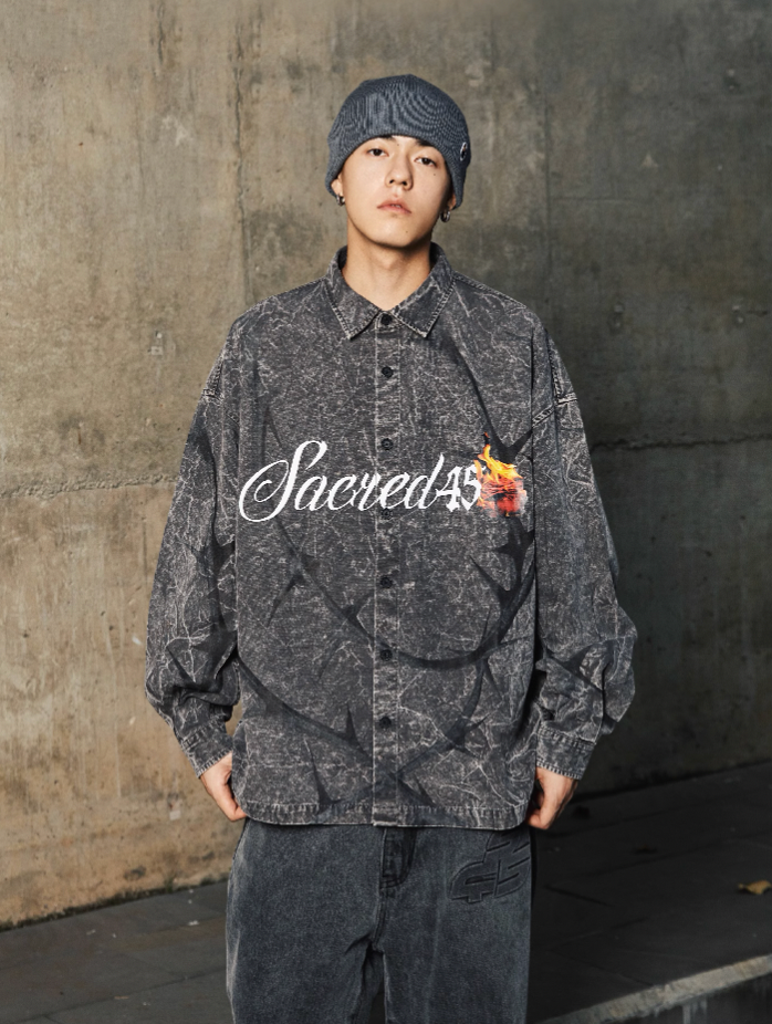 S45 Textured Thorn Rose Shirt Jacket