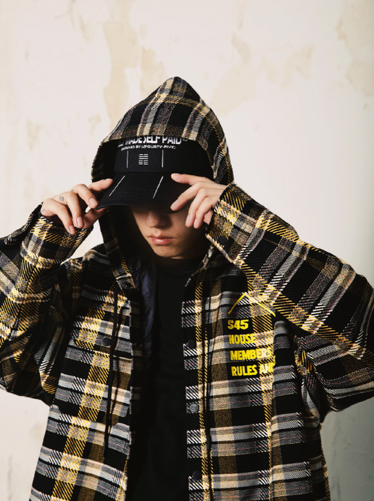 S45 Black & Yellow Plaid Hooded Jacket