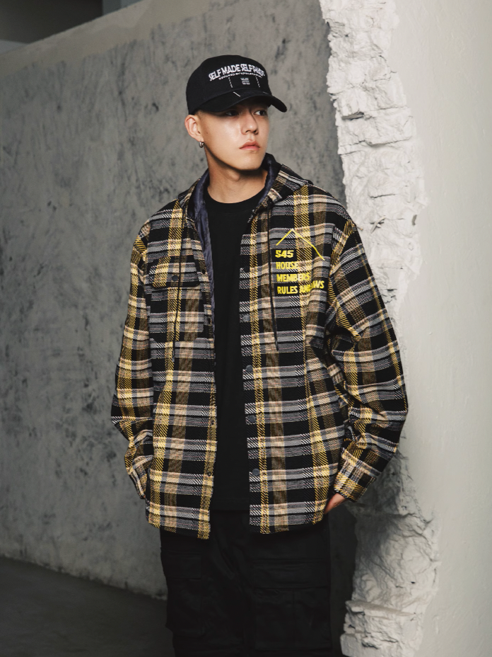S45 Black & Yellow Plaid Hooded Jacket