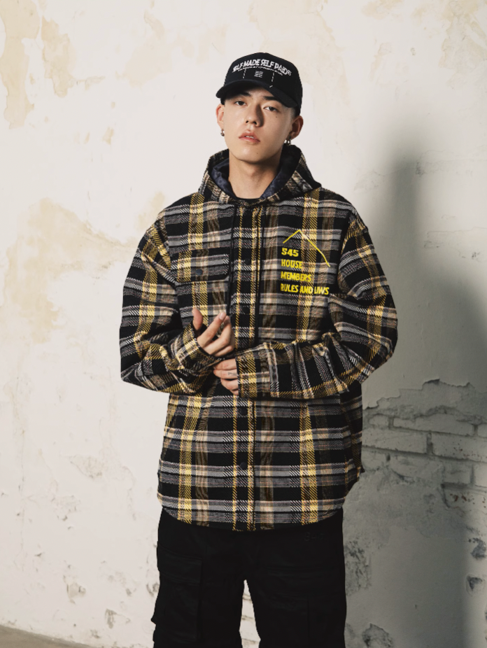 S45 Black & Yellow Plaid Hooded Jacket