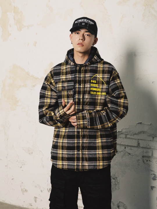 S45 Black & Yellow Plaid Hooded Jacket