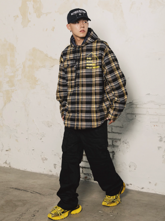 S45 Black & Yellow Plaid Hooded Jacket