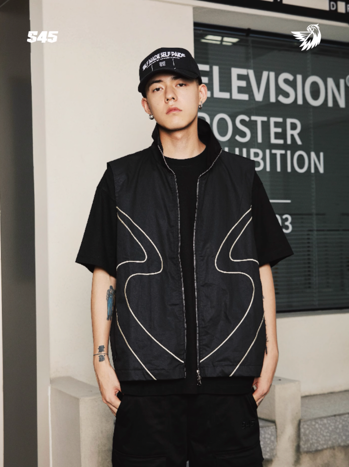 S45 Oil Wax Structured Embroidery Vest