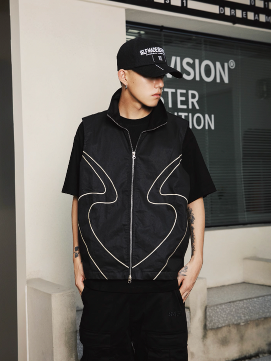 S45 Oil Wax Structured Embroidery Vest