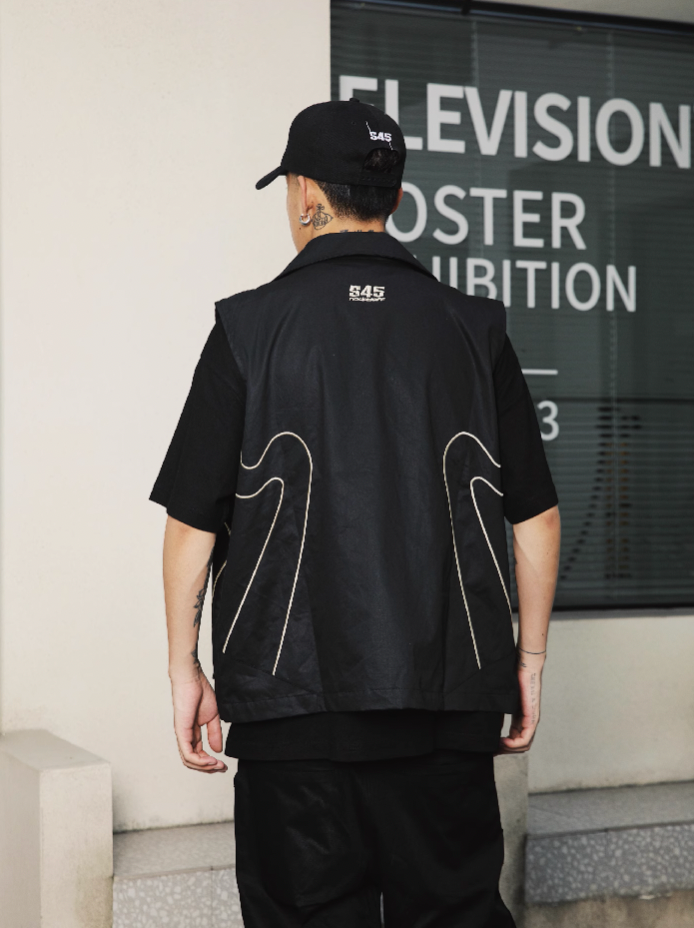 S45 Oil Wax Structured Embroidery Vest