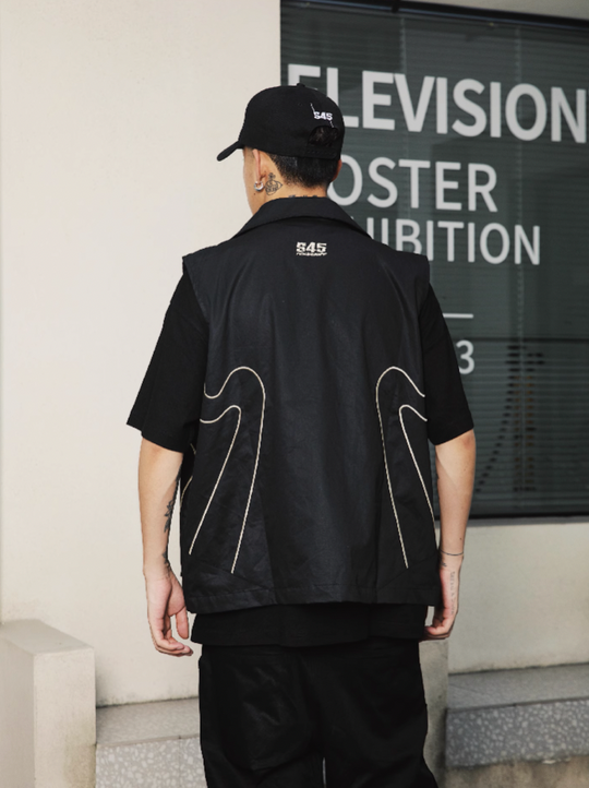 S45 Oil Wax Structured Embroidery Vest