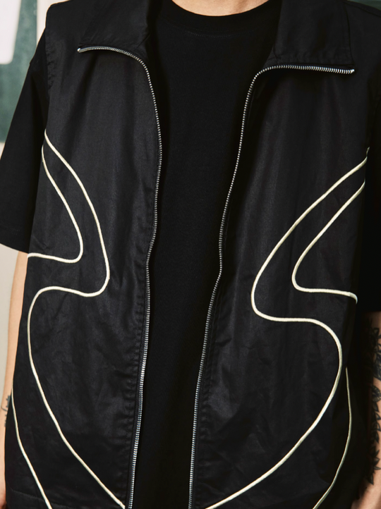 S45 Oil Wax Structured Embroidery Vest