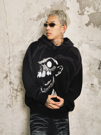 S45 Skull Swirl Embroidered Knit Hoodie