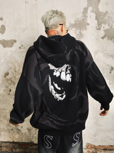 S45 Skull Swirl Embroidered Knit Hoodie