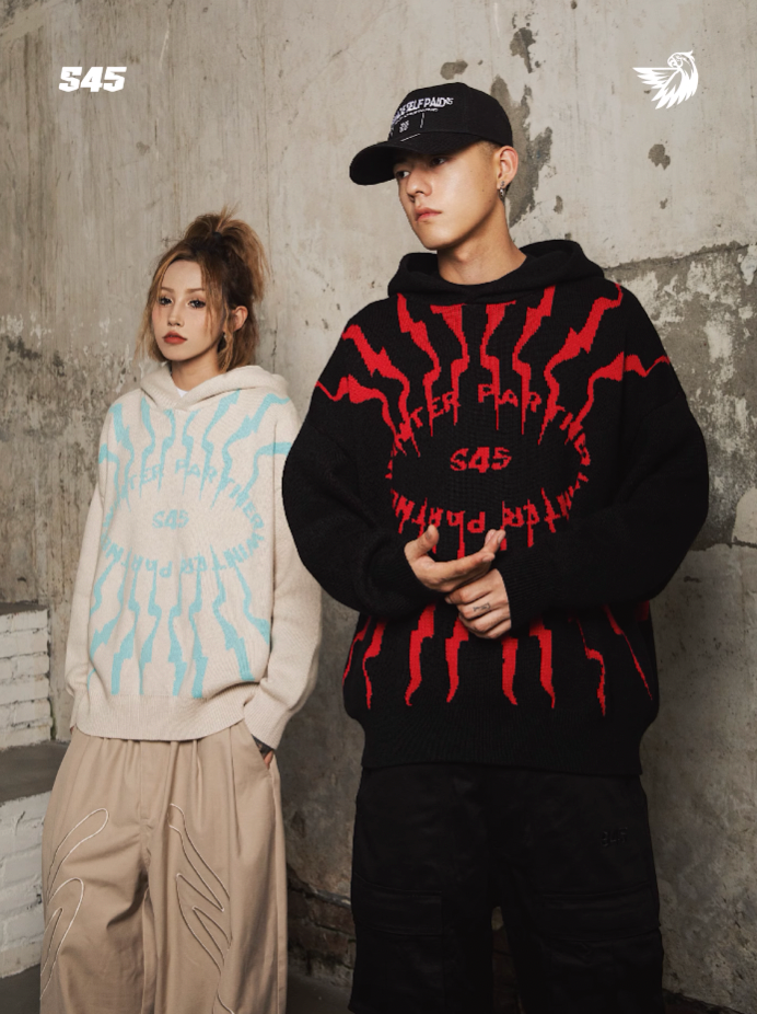 S45 Totem pattern Logo Knit Hoodie