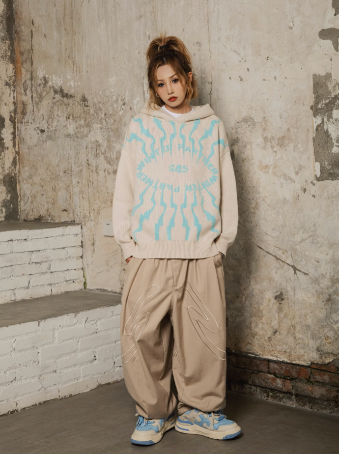 S45 Totem pattern Logo Knit Hoodie