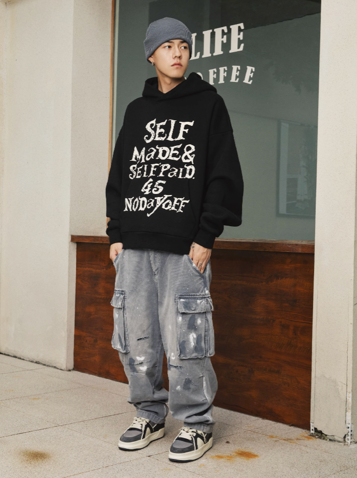 S45 Gothic Font Foam Printing Hoodie