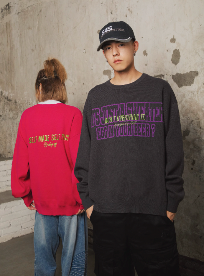 S45 Monogrammed Slogan Embroidered Knit Sweater