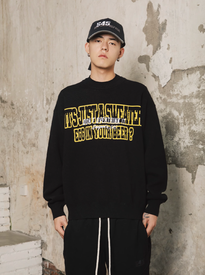 S45 Monogrammed Slogan Embroidered Knit Sweater