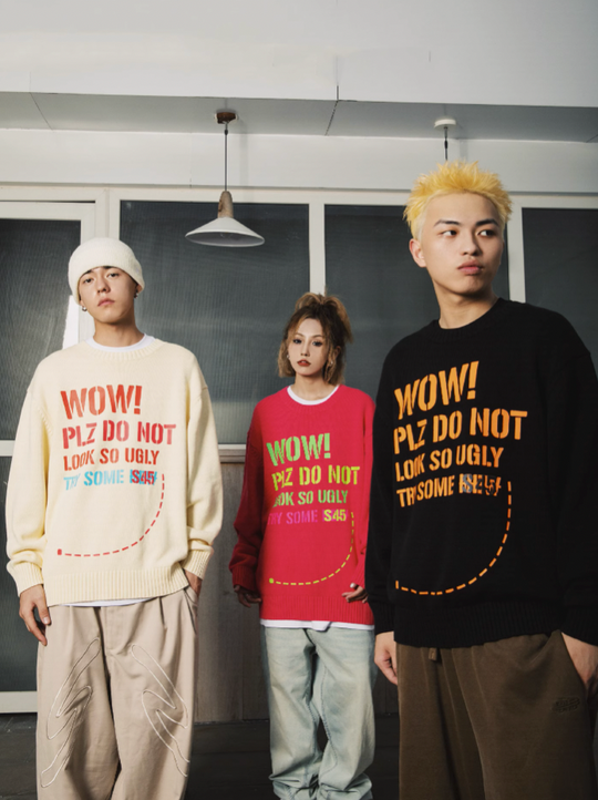 S45 Dotted Line Slogan Knit Sweater
