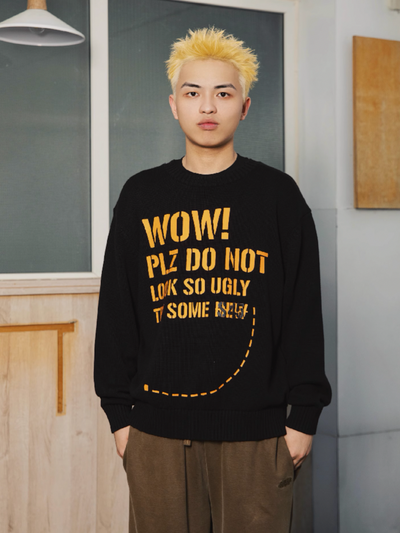 S45 Dotted Line Slogan Knit Sweater