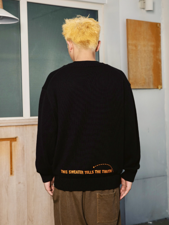 S45 Dotted Line Slogan Knit Sweater